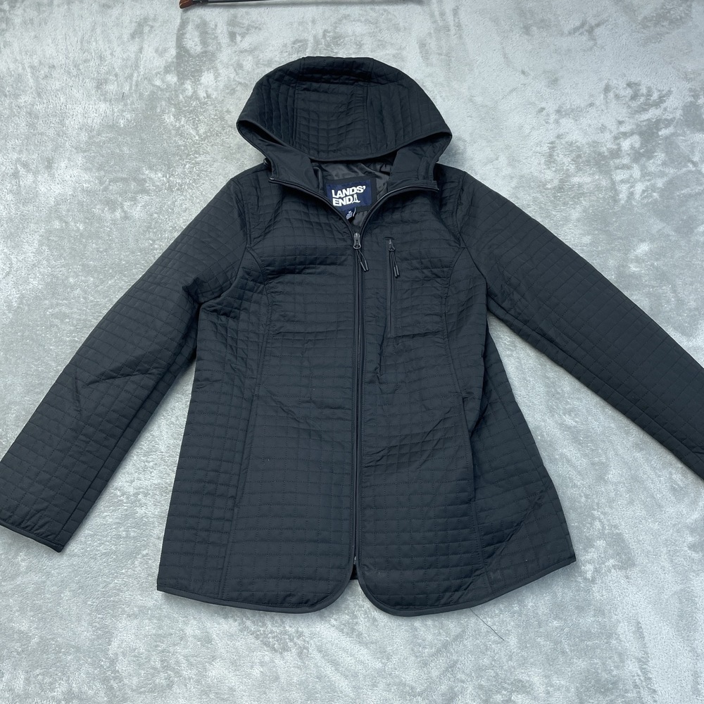 Lands' End Women's M Quilted Jacket Black Polyester a2174